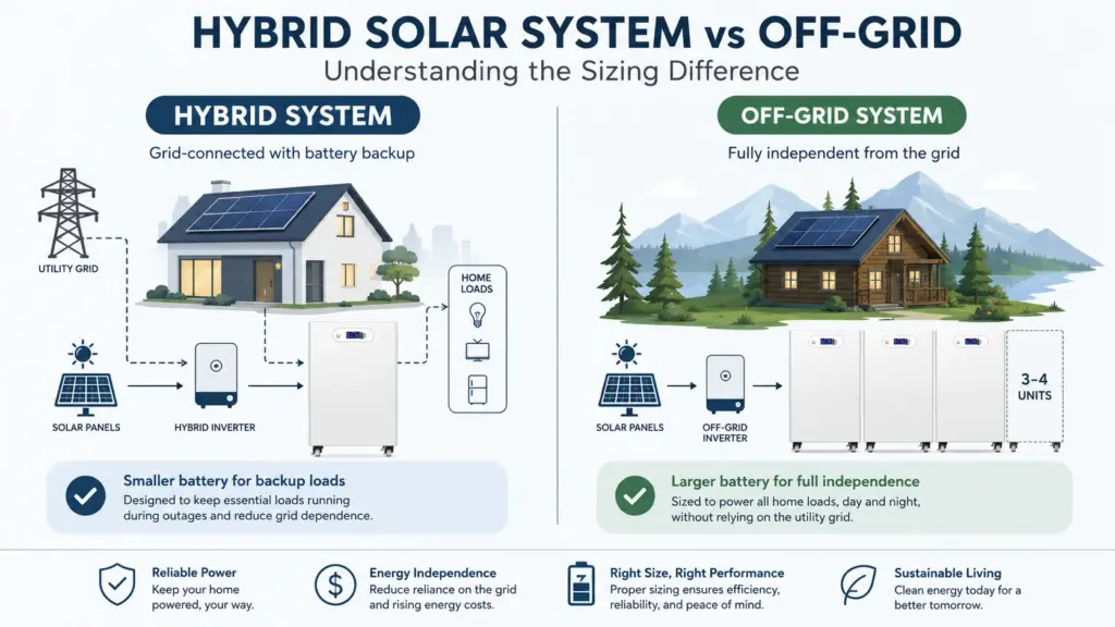 what is the main difference between hybrid and off-grid solar