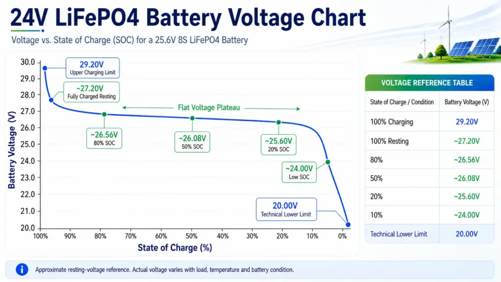 24v lifepo4 battery voltage chart