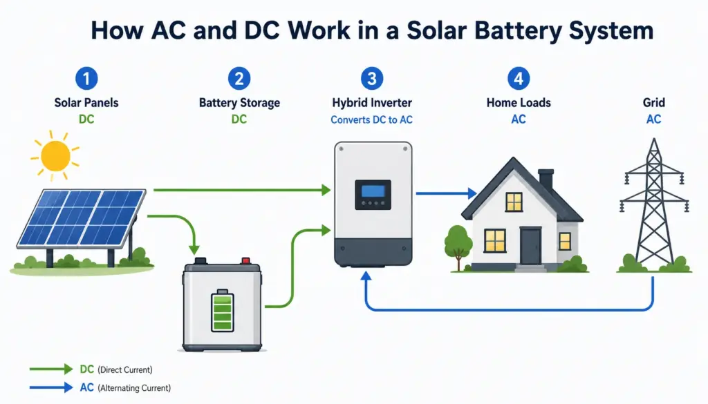 how ac and dc work in a solar battery system