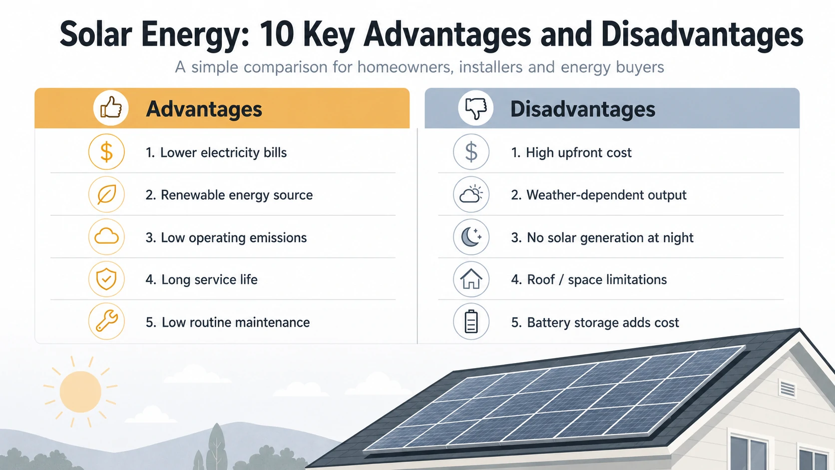 what are the advantages disadvantages of solar energy