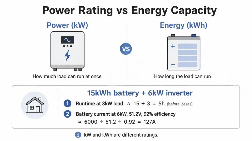 what is the difference between power rating and battery capacity