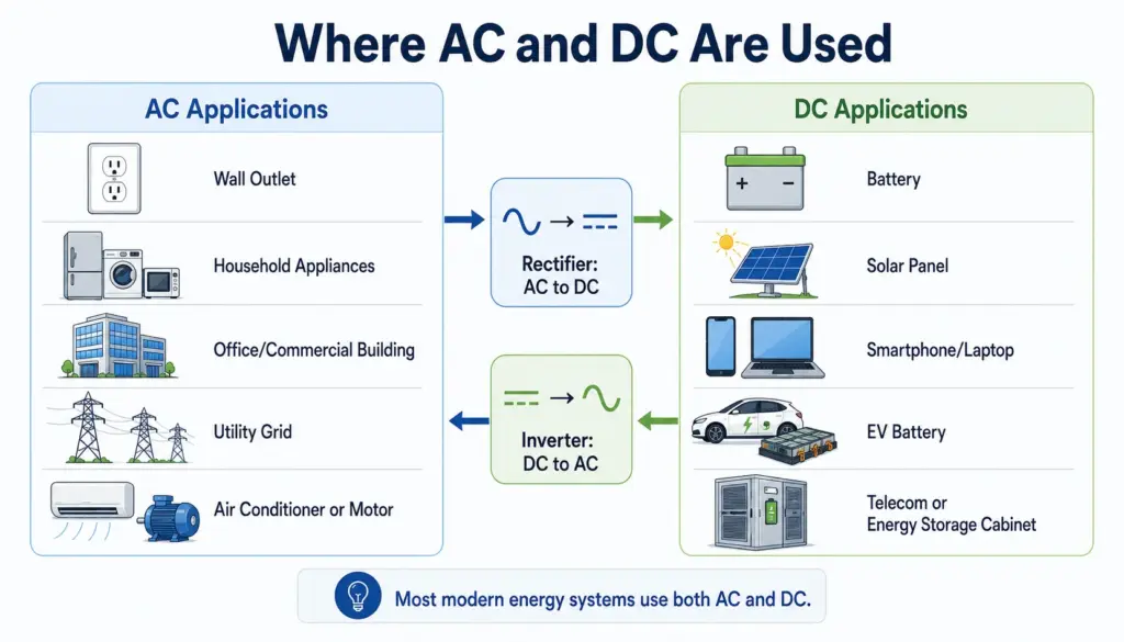 where ac and dc are used