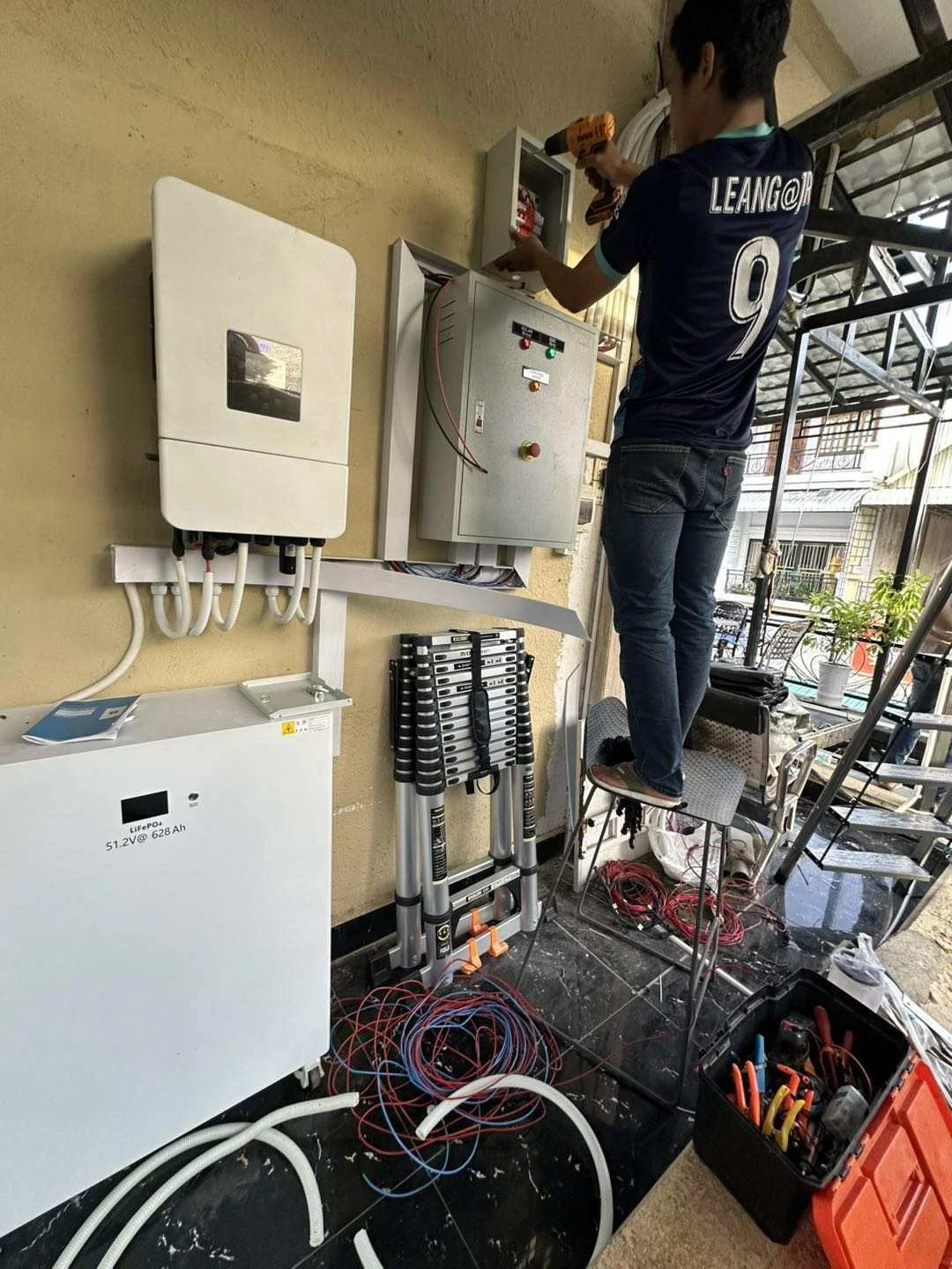 32kWh residential energy storage installation in Cambodia with Avepower LiFePO4 battery, inverter and electrical protection equipment