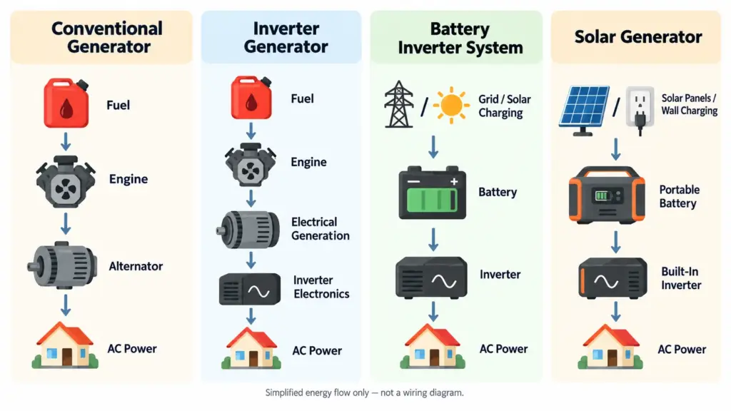 Generator vs inverter comparison for home backup power