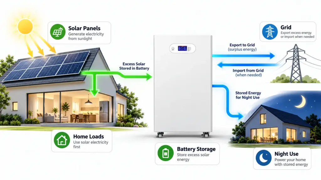 how does a solar battery store energy